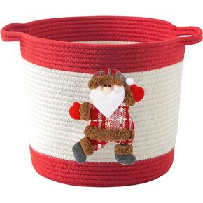 Christmas Gift Baskets Empty, Christmas Decoration Storage Basket with Handle, Baby Gift Basket for Toys, Towels, Diapers, Woven Cotton Rope Basket With Christmas Snowman, Red