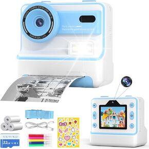 Instant Print Camera for Kids: 48MP Kids Print Camera with 2.4-inch IPS Screen Instant Camera for Kids Boys Girls Age 3-12, Included 1 Roll Thermal Print Paper, 32G TF Card