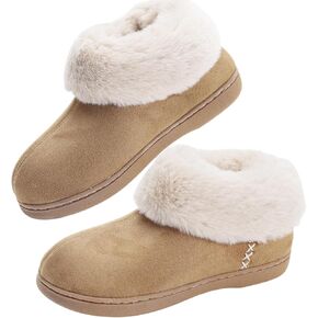 Feetfreein Women's Microsuede Bootie Slippers Warm Winter Memory Foam House Shoes for Indoor Outdoor