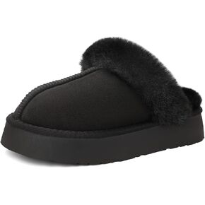 SOULROSE Fuzzy Platform Slippers for Women Comfy Winter House Bedroom Platfoam Slipper Shoes with Memory Foam Indoor and Outdoor