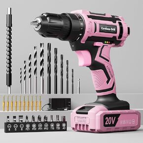 Pink Cordless Drill Set, 20V Electric Power Drill for Women, Lightweight Electric Screwdriver Driver with Battery & Charger, 3/8" Keyless Chuck, Womens Tool Kit for House