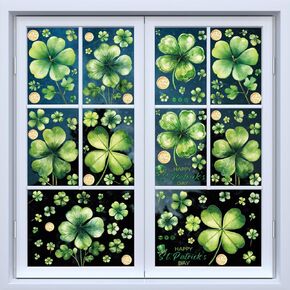 AOWDIAO 10 Sheets Shamrock Window Clings St. Patrick's Day Decorations 101 Pcs Good Luck Shamrock Doubled Sided Window Stickers for Glass