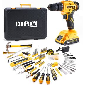 Drill Tool Set: 21V Cordless Power Drill Tool Box with Battery Electric Drill Driver for Men Home Hand Repair Basic Toolbox