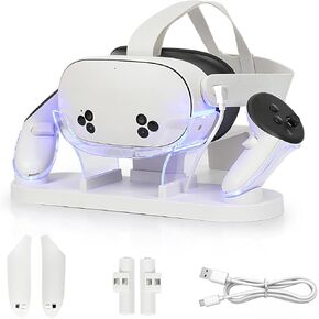 VR Charging Station for Meta Quest 3S/Quest 3 Headset and Handle Controller, Fast Charging Dock with LED Indicator, Quest 3 Magnetic Charging Stand for VR Headset and Smart Touch Controller