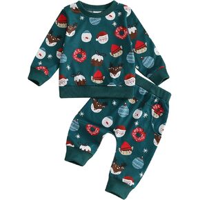 Toddler Baby Boy Girl Christmas Outfit Long Sleeve Crewneck Sweatshirt Jogger Pants Set Fall Winter Clothes