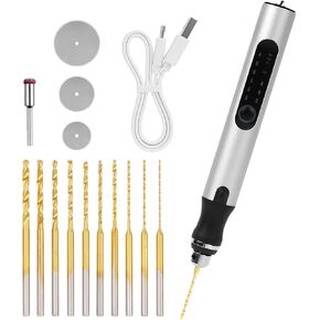 3-Speed Cordless Mini Drill Pen with 10 Small Drill Bits, Rechargeable Electric Hand Drill, Resin Drill Set for Jewelry Making Plastic Wood Keychains DIY (Rose Gold)