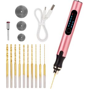 3-Speed Cordless Mini Drill Pen with 10 Small Drill Bits, Rechargeable Electric Hand Drill, Resin Drill Set for Jewelry Making Plastic Wood Keychains DIY (Rose Gold) in Kuwait