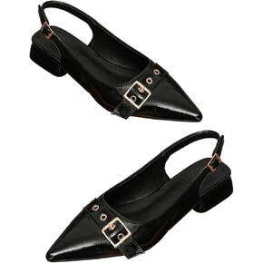 Floerns Women's Leather Buckle Slingback Flats Pointed Toe Ankle Straps Dressy Shoes