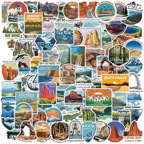 National Park Sticker Pack Set 100 pcs, Outdoor Nature Adventure Hiking Camping Wilderness Stickers, Waterproof Vinyl Travel Stickers Decals for Water Bottle Laptop Car Bumper Luggage Phone Case Bike