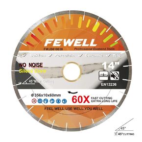 FEWELL 16inch Porcelain Bridge Saw Blade 45° Miter Cutting Silent Dekton Diamond Saw Blade 10mm Segment Wet Cutting Dekton Tile Porcelain 400x10x60/50mm
