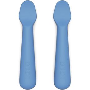 Lalo Little Spoon Set - 2 Piece Baby Spoons Set for Infants & Babies - Made From Food Grade Silicone Dishwasher Safe - Baby Feeding Essentials for Early Stage Mealtime - Blueberry