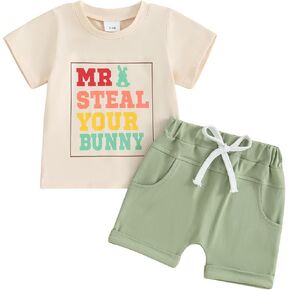 Kayotuas Baby Boy Summer Clothes MR STEAL YOUR SNACKS Shirt Top and Shorts Set Cute Toddler Casual Outfits 3 6 9 12 18M 2T 3T