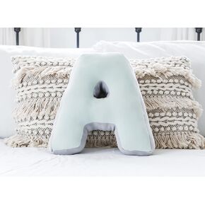 Plush Letter 'A' Shaped Pillow, Soft Initial Throw Alphabet Shape Kids Room Nursery Decor Decorative Cushion, A Shaped Pillow (Mint, Gray A)