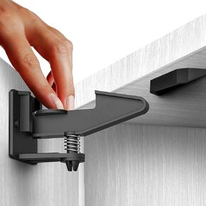 Cabinet Locks for Babies - Child Safety Latches 10 Pack - Invisible Adhesive Baby Proofing Drawer Locks - Works with Most Cabinets and Drawers - No Drilling Installation - (Black)