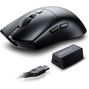 RAWM Wireless 8K Lightweight Gaming Mouse, PAW3395 Optical Sensor, 26000 DPI, MCU Nordic 52480, 600mAh Rechargable Battery, Customizable Symmetrical Mice, 8K Dongle Included