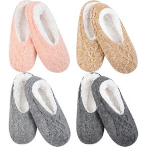 Eurzom 4 Pairs Fuzzy Soft Sole Slippers for Women Indoor House Slippers with Non Slip Bottoms for Winter Cozy Gift
