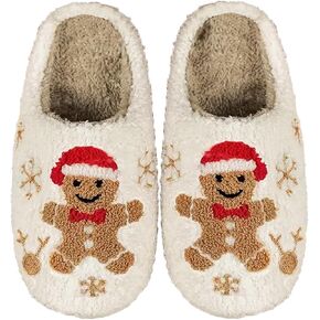 Christmas Slippers For Women's And Men's Gingerbread Man Slippers Deer Slippers Soft Memory Foam Slip-On Plush Fluffy Warm Fur Lined House Slippers