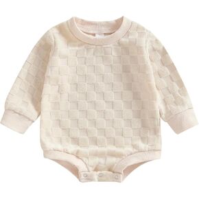 Douhoow Baby Sweatshirt Romper Plaid Baby Girl Boy Romper Checkerboard Baby Bodysuit Fall Winter Festival Clothes