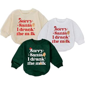 3Pcs Baby Girl Boy Christmas Clothes Romper, Sorry Santa, I Drank Milk Baby Christmas