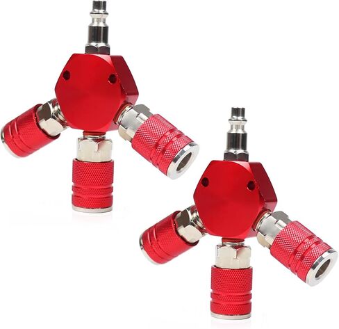 Non Rust 3 Way Air Hose Splitter 1/4 NPT Coupler Red 2 Pcs, Air Compressor Splitter Leak Proof Multi Port Air Manifold 1/4 NPT, Air Hose Accessories Quick Connecting Air Tool Fittings in Saudi Arabia