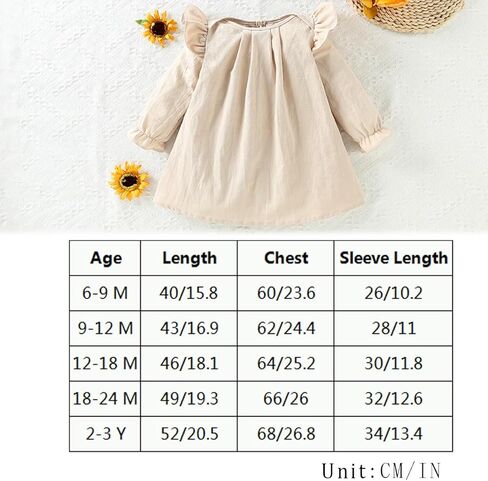 Yanmucy Toddler Cotton Dress Baby Girls Long Sleeve Ruffle Outfit Solid Color Spring Fall Winter Clothes for 6-24 Months in Saudi Arabia