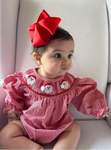 Chloefairy Newborn Baby Girl Christmas Smocked Romper Santa Plaid Jumpsuit Puff Long Sleeve Playsuit Infant Fall Xmas Outfit in Kuwait
