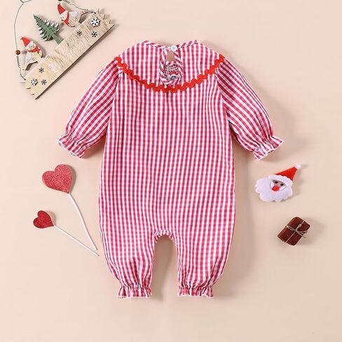 Chloefairy Newborn Baby Girl Christmas Smocked Romper Santa Plaid Jumpsuit Puff Long Sleeve Playsuit Infant Fall Xmas Outfit in Kuwait