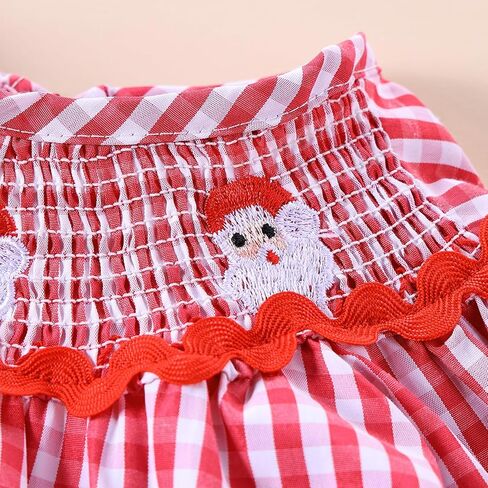 Chloefairy Newborn Baby Girl Christmas Smocked Romper Santa Plaid Jumpsuit Puff Long Sleeve Playsuit Infant Fall Xmas Outfit in Kuwait