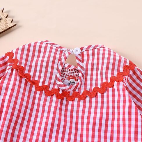 Chloefairy Newborn Baby Girl Christmas Smocked Romper Santa Plaid Jumpsuit Puff Long Sleeve Playsuit Infant Fall Xmas Outfit in Kuwait