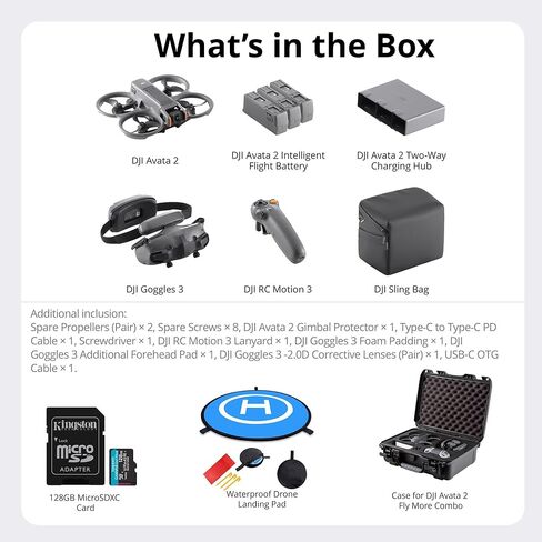 مجموعة DJI Avata 2 Fly More (ثلاث بطاريات) مع حافظة صلبة مصبوبة مخصصة Avata 2، وسادة هبوط مزدوجة الجوانب للطائرة بدون طيار مع حقيبة حمل، وحزمة بطاقة MicroSD سعة 128 جيجابايت (4 عناصر) in Kuwait