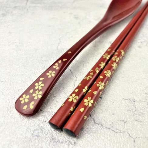 Premium Japanese Chopsticks with Spoon Reusable [ Made in Japan ] Traditional Lacquer Art Wooden Chopsticks (Gold Flower BK(YM2001)) in Kuwait