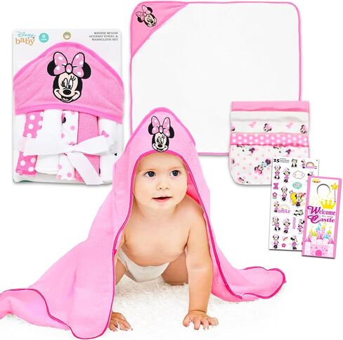 Disney Minnie Mouse Hooded Towel Set for Baby Girl - Bundle with Minnie Hooded Microfiber Towel, 5 Washcloths, and More | Minnie Mouse Pool and Bathroom Set in Saudi Arabia