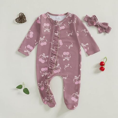 Nebworn Baby Girl Footie Jumpsuit Long Sleeve Ruffle One Piece Waffle Romper Bodysuit Coming Home Fall Clothes Set in Kuwait