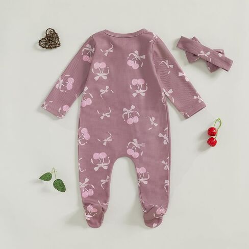 Nebworn Baby Girl Footie Jumpsuit Long Sleeve Ruffle One Piece Waffle Romper Bodysuit Coming Home Fall Clothes Set in Kuwait