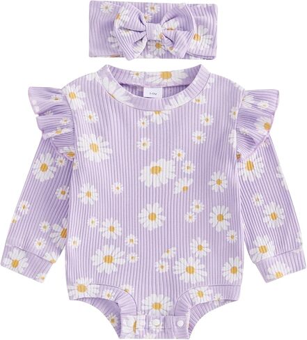 الرضع طفلة الخريف وتتسابق ديزي الكشكشة طويلة الأكمام مضلع رومبير بذلة 2 قطعة ملابس الشتاء فتاة الوليد in Kuwait