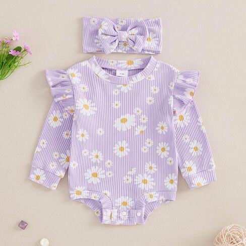 الرضع طفلة الخريف وتتسابق ديزي الكشكشة طويلة الأكمام مضلع رومبير بذلة 2 قطعة ملابس الشتاء فتاة الوليد in Kuwait