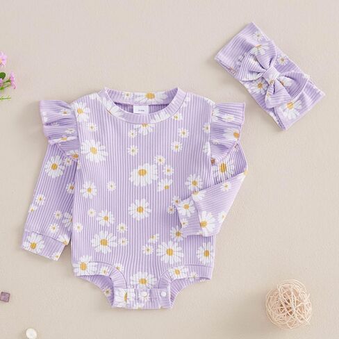 الرضع طفلة الخريف وتتسابق ديزي الكشكشة طويلة الأكمام مضلع رومبير بذلة 2 قطعة ملابس الشتاء فتاة الوليد in Kuwait