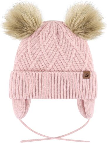 Cozy Toddler Winter Hat with Earflap, Fleece Lining, Pom Pom for Girls, Boys - Soft Baby Toddler Beanie for Winter in Saudi Arabia