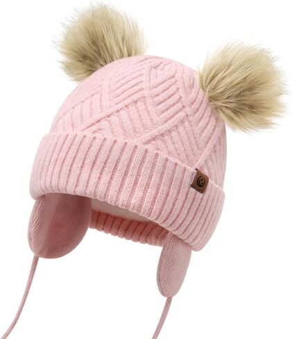 Cozy Toddler Winter Hat with Earflap, Fleece Lining, Pom Pom for Girls, Boys - Soft Baby Toddler Beanie for Winter in Saudi Arabia