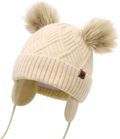 Cozy Toddler Winter Hat with Earflap, Fleece Lining, Pom Pom for Girls, Boys - Soft Baby Toddler Beanie for Winter in Saudi Arabia