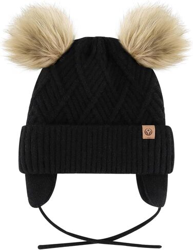 Cozy Toddler Winter Hat with Earflap, Fleece Lining, Pom Pom for Girls, Boys - Soft Baby Toddler Beanie for Winter in Saudi Arabia