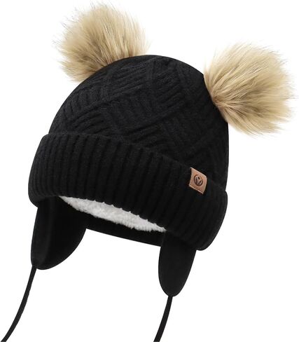 Cozy Toddler Winter Hat with Earflap, Fleece Lining, Pom Pom for Girls, Boys - Soft Baby Toddler Beanie for Winter in Saudi Arabia