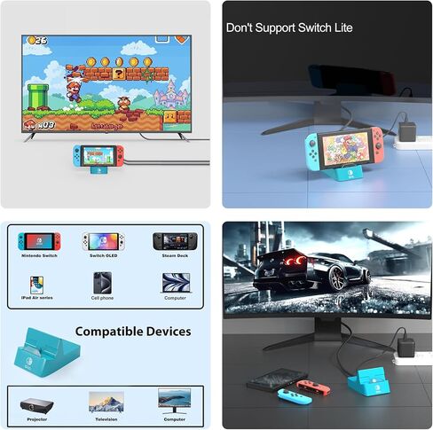 محطة إرساء سويتش للتلفزيون نينتندو سويتش مع محول HDMI 4K/منفذ من النوع C/منفذ USB بديل لمحول التلفزيون، محطة مستندات سويتش محمولة لنينتندو سويتش/OLED/شاحن سطح البخار in Kuwait