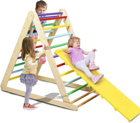 Costzon Foldable Climbing Toys for Toddlers, 3 in 1 Montessori Wooden Triangle Climber for Sliding & Climbing, Kids Indoor Climbers & Gym Play Structures for Boys Girls Gift Present in Saudi Arabia