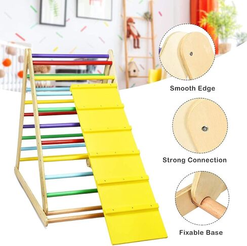 Costzon Foldable Climbing Toys for Toddlers, 3 in 1 Montessori Wooden Triangle Climber for Sliding & Climbing, Kids Indoor Climbers & Gym Play Structures for Boys Girls Gift Present in Saudi Arabia