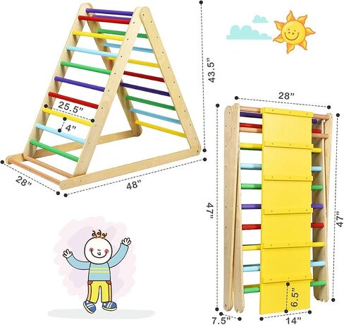 Costzon Foldable Climbing Toys for Toddlers, 3 in 1 Montessori Wooden Triangle Climber for Sliding & Climbing, Kids Indoor Climbers & Gym Play Structures for Boys Girls Gift Present in Saudi Arabia