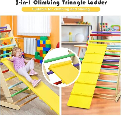 Costzon Foldable Climbing Toys for Toddlers, 3 in 1 Montessori Wooden Triangle Climber for Sliding & Climbing, Kids Indoor Climbers & Gym Play Structures for Boys Girls Gift Present in Saudi Arabia