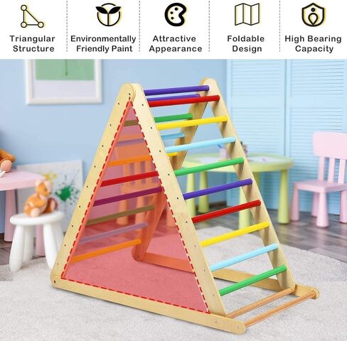 Costzon Foldable Climbing Toys for Toddlers, 3 in 1 Montessori Wooden Triangle Climber for Sliding & Climbing, Kids Indoor Climbers & Gym Play Structures for Boys Girls Gift Present in Saudi Arabia