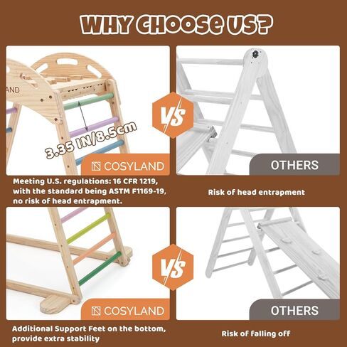 COSYLAND Indoor Playground Jungle Gym Playset for Kids,High Level Pre-Installed Wooden Climbing Set with Slide,Kids Indoor Climbing Set(Rainbow) in Saudi Arabia