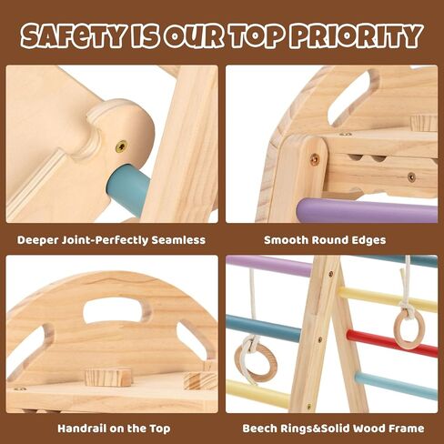 COSYLAND Indoor Playground Jungle Gym Playset for Kids,High Level Pre-Installed Wooden Climbing Set with Slide,Kids Indoor Climbing Set(Rainbow) in Saudi Arabia